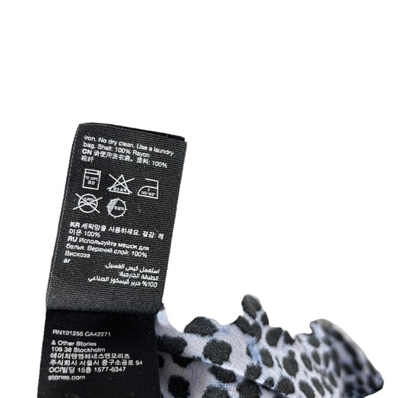 & Other Stories Shirt Dress Midi Blue Animal Print Long Sleeve Side Zip Belted - Picture 12 of 12